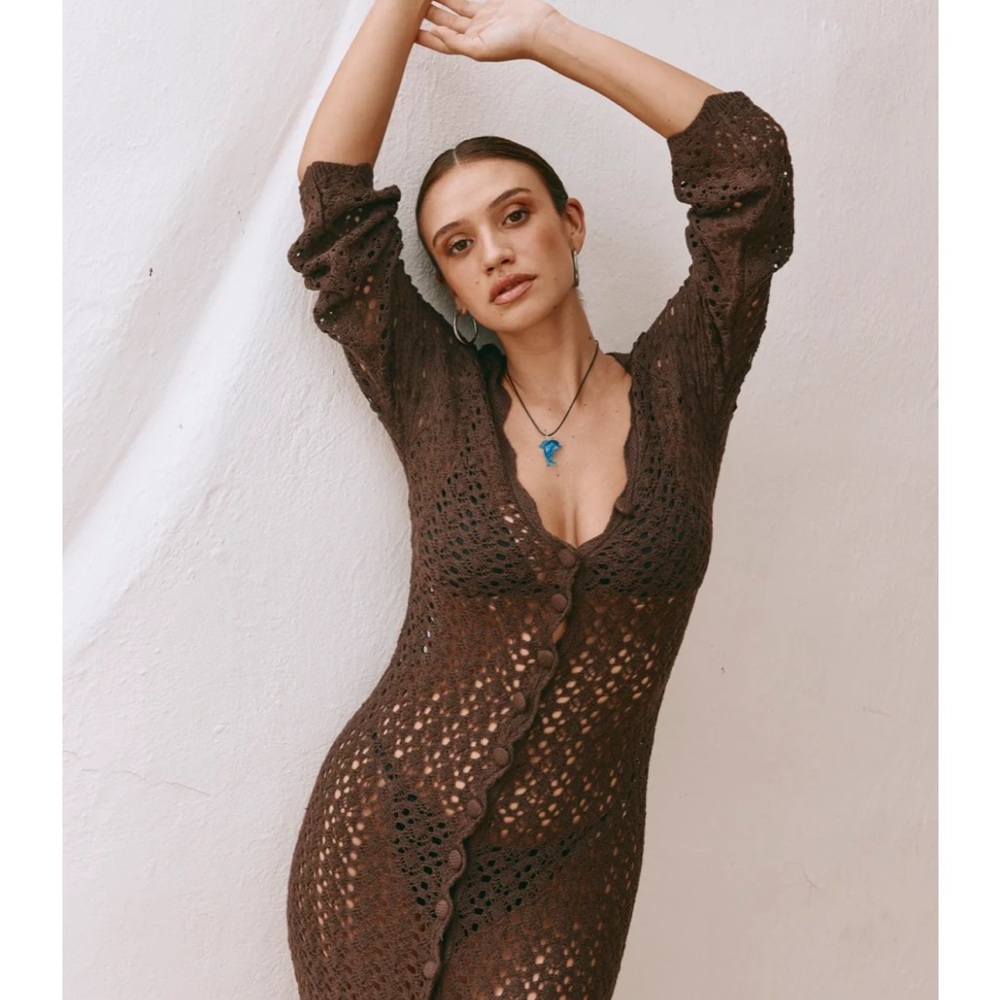 Beach to bar knit maxi dress brown verge girl